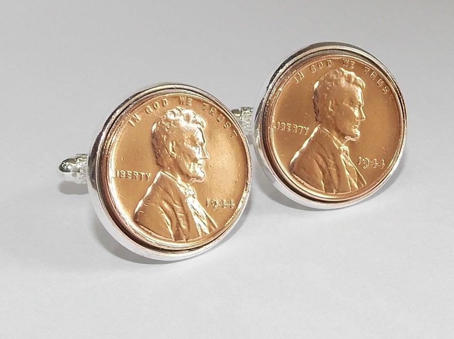 Deluxe 1944 77th Birthday Anniversary 1 cent lincoln coin cufflinks 73rd