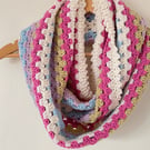 Bright Pastel Rainbow Infinity Scarf - Handmade Crochet - Multicoloured