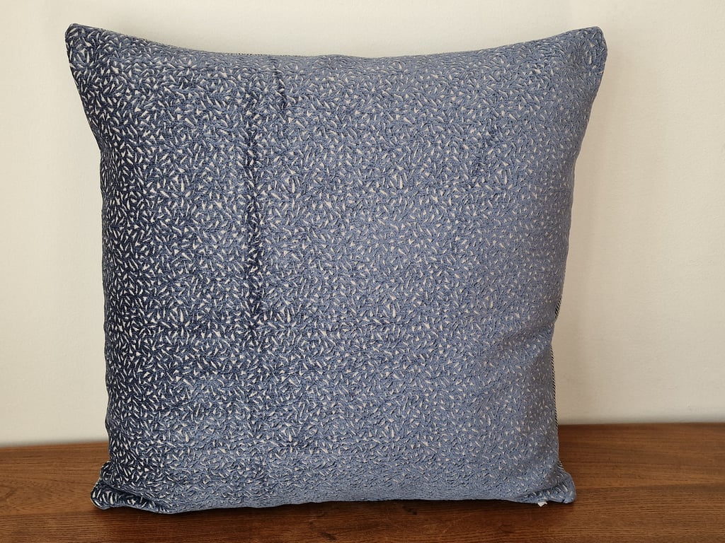 Handmade blue velvet herringbone cushion cover