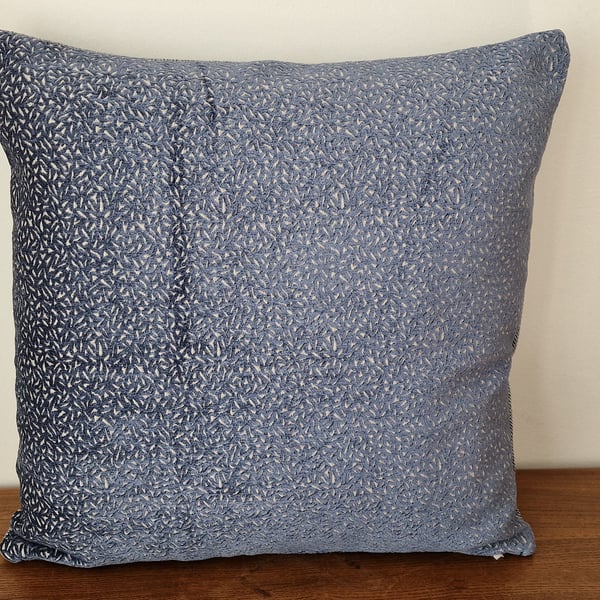 Handmade velvet herringbone blue cushion cover