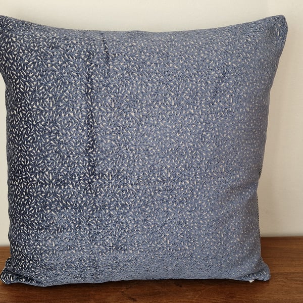 Handmade blue velvet herringbone cushion cover