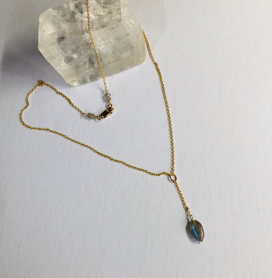 Labradorite and Vermeil gold Y necklace