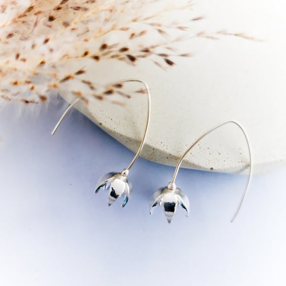 Recycled Silver Flower Drop Earrings
