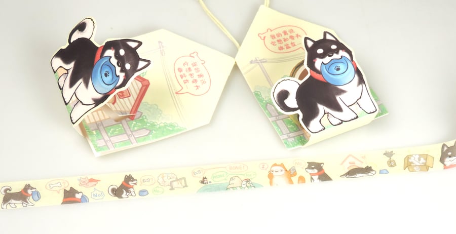 2 x Husky style dog washi Tape, Decorative Tape, Kawaii style cartoon dogs 5m