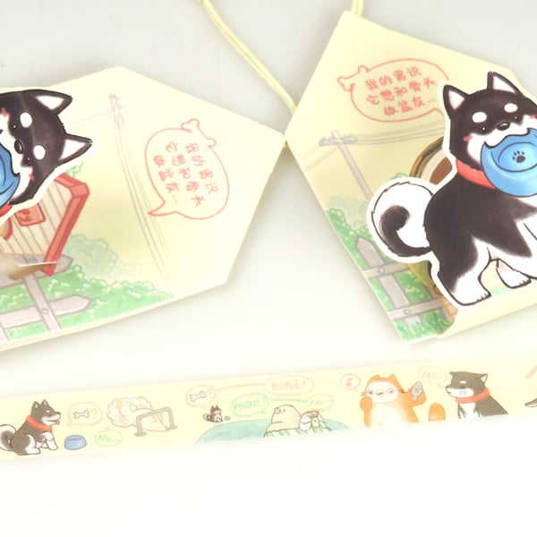 Husky style dog washi Tape, Decorative Tape, Kawaii style cartoon dogs 5m