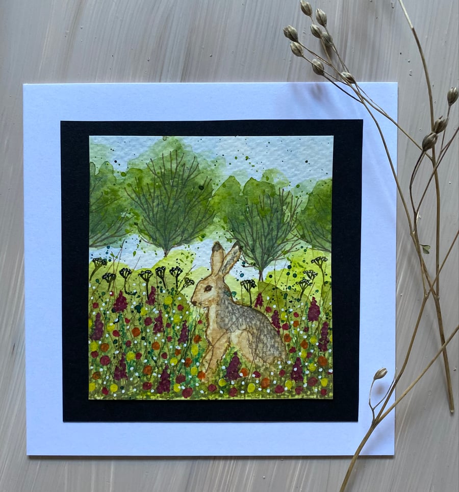 Hand painted hare card