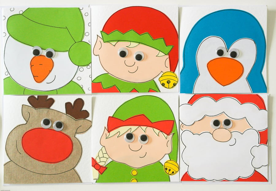 Pack of 6 handmade Christmas cards, Set of Xmas cards, Multi-pack Christmas card