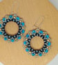 Turquoise and Gold Beaded Hoop Earrings - Image 2