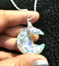 Quartz Moon Aura crystal pendant, silver, stars and celestial Jewelry, silver ne