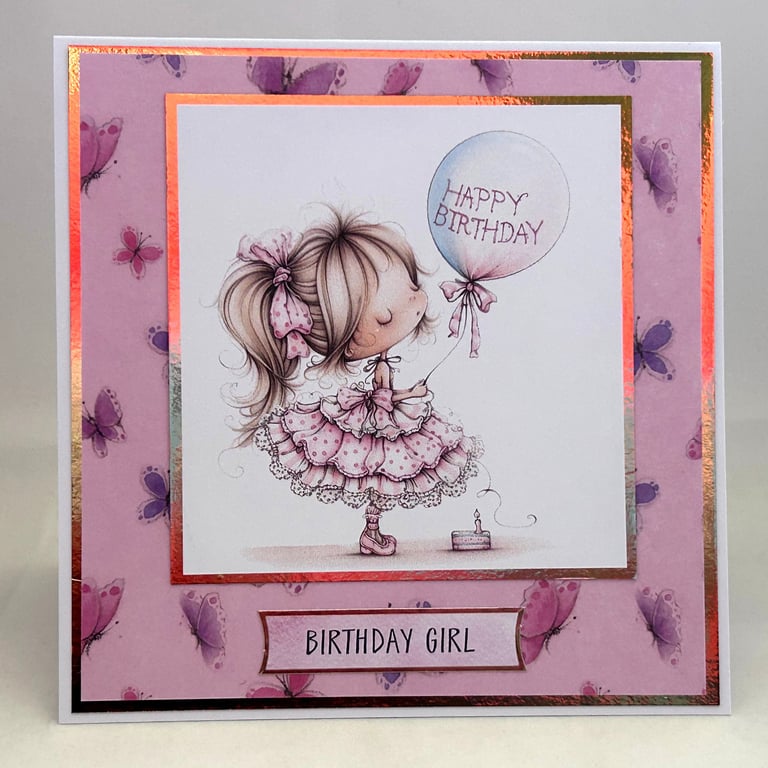 Girl with balloon birthday card