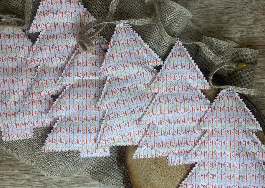 Handmade Christmas Tree Bunting made with Liberty London fabric