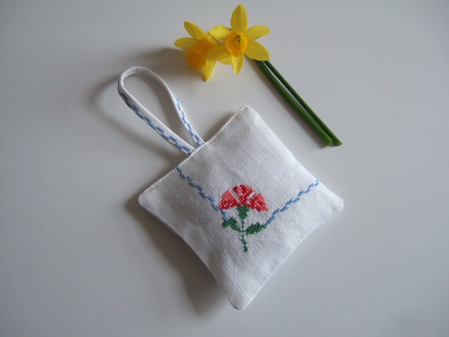 Vintage embroidery lavender bag, filled with Yorkshire lavender