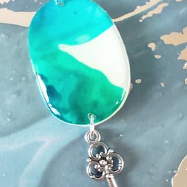 Oval Alcohol Ink Polymer Clay Pendant