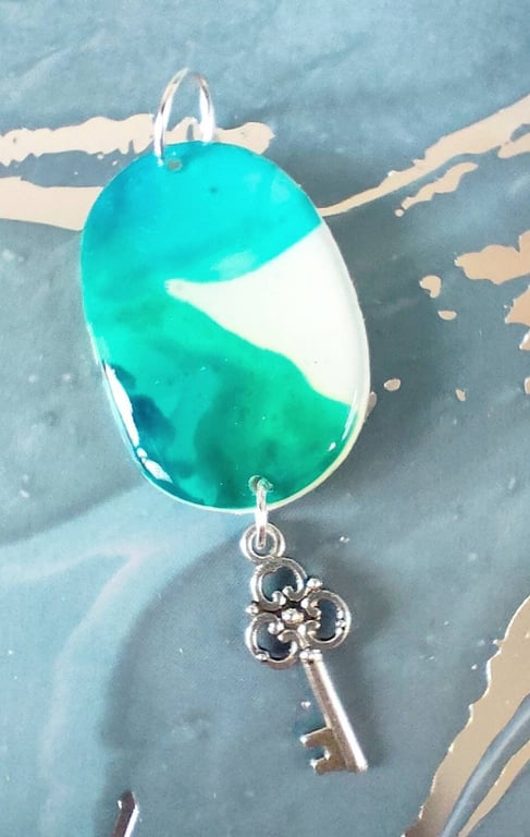 Oval Alcohol Ink Polymer Clay Pendant