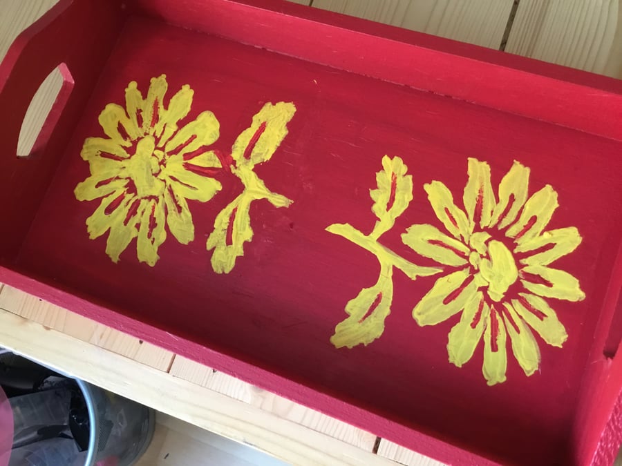 Hand painted and stencilled tray. CC372