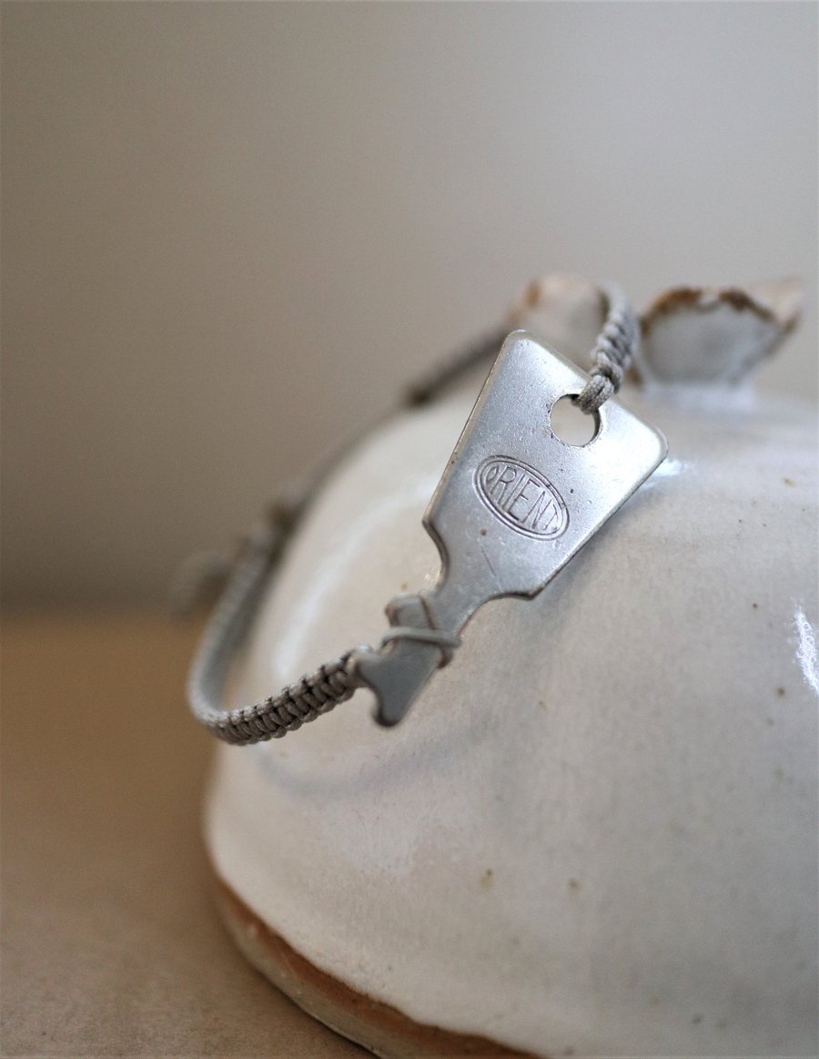 Upcycled Vintage Key Adjustable Hand knotted Bracelet - gift for friendship 