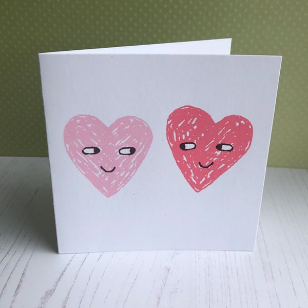 Two Hearts - screenprinted card & blank inside