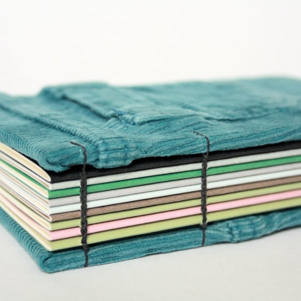 Recycled Notebook, upcycled teal corduroy jeans covers, vademecum size