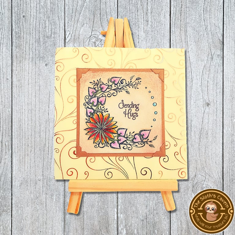 Sending Hugs Handmade Floral Greeting Card, Blank