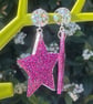 RESIN STAR EARRINGS dark pink glitter holographic posts disco - Image 3