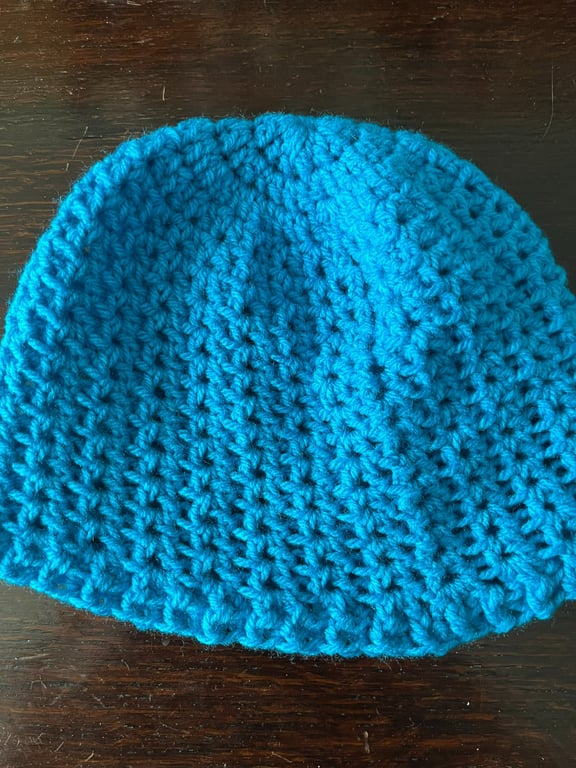 Azure Blue Crocheted Beanie Hat 