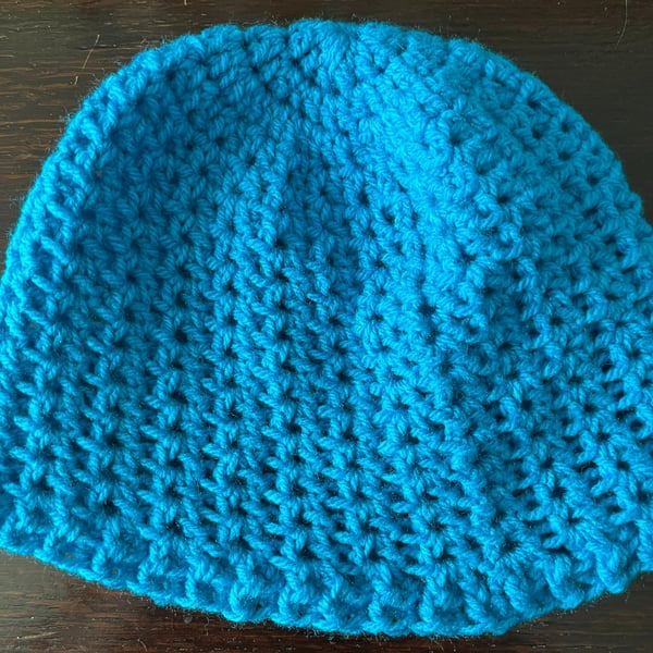 Azure Blue Crocheted Beanie Hat 