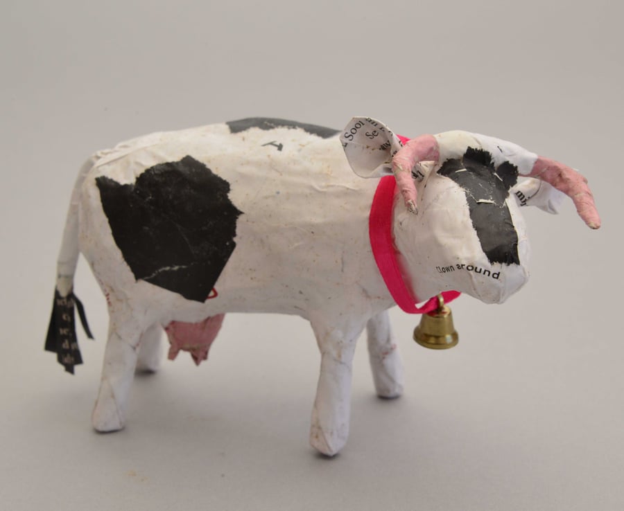 Papier mâché cow. Hand-crafted and recycled