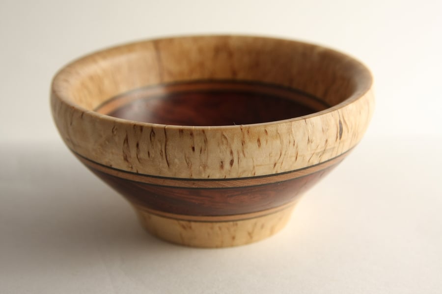 Small Laminated Masur Birch Bowl with Beech & Smoked Oak Veneer No. 795