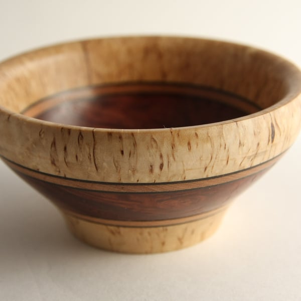 Small Laminated Masur Birch Bowl with Beech & Smoked Oak Veneer No. 795