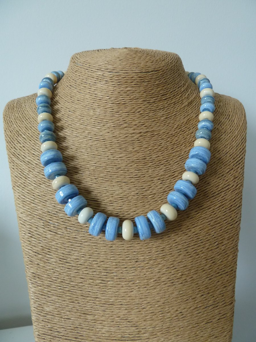 blue sea lampwork glass necklace