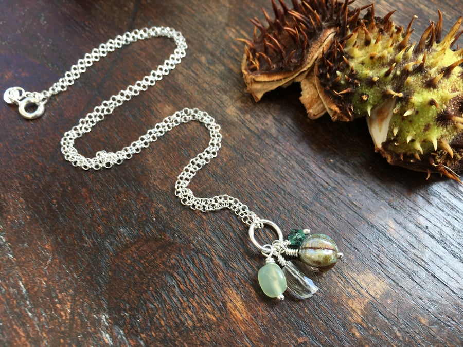 Gemstone, crystal and pumpkin bead charm cluster pendant 