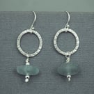 Silver Loop and Aqua Sea Glass Earrings