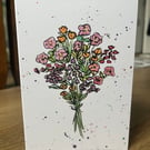 Flower Bouquet Card Printed and Hand-Painted