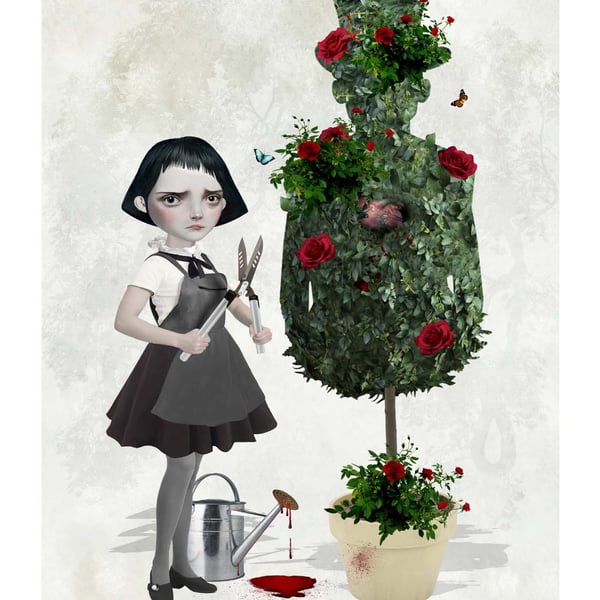 Creepy Cute Topiary Art Print, Gothic Home Decor