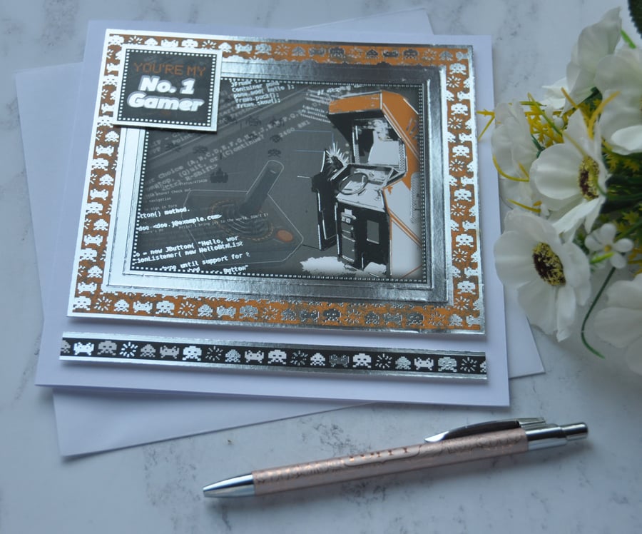 Space Invaders Birthday Card Valentine's Card Arcade Games 1980s Gamer 3D Luxury