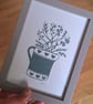 An original handprinted linoprint of a heart decorated jug of grasses & flowers - Image 3