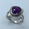 Unique Amethyst and Sterling Silver ‘Picture’ Ring, Handmade, (U.K size O,P)