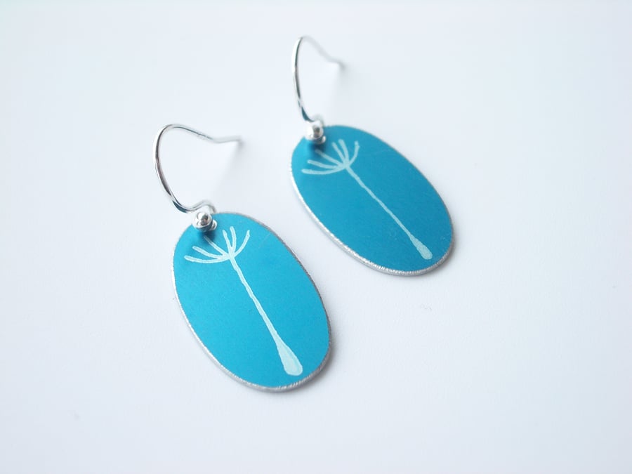 Dandelion oval earrings in teal