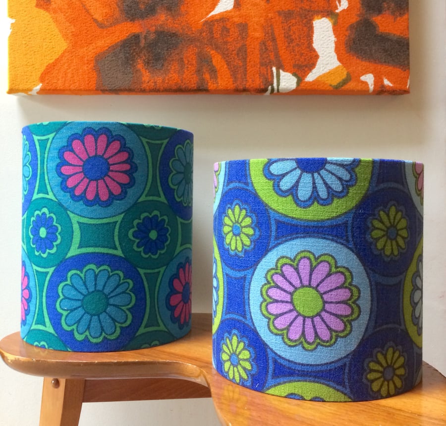  Daisy 60s 70s Rainleigh Moygashel Blue Green Pink vintage fabric Lampshade