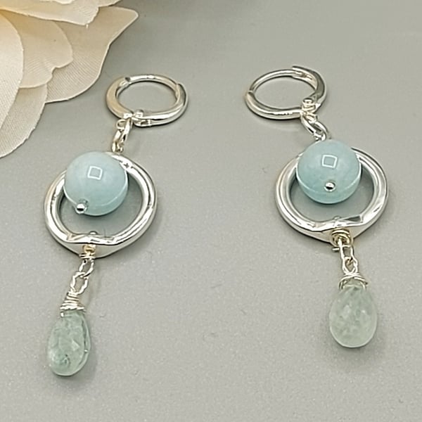 Earrings Aquamarine Gemstone Sterling Silver  Leverback Earrings