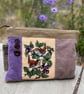 Repurposed wrens tapestry large soft pouch with reclaimed denim & floral lining