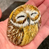 Sleeping owl hand painted pebble garden rock art wildlife bird painting 