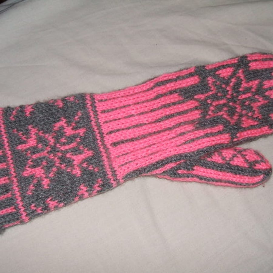 Pink and grey mittens