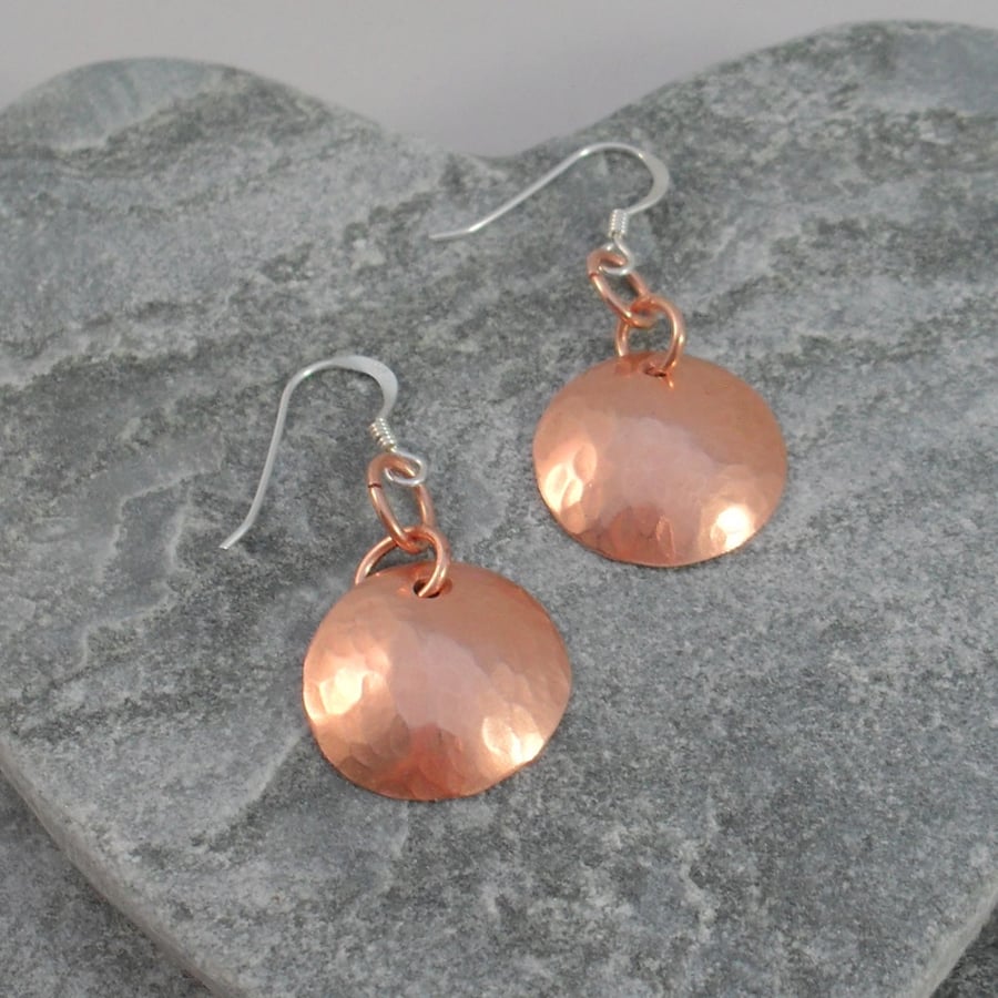Disc Shaped Copper Earrings With Sterling Silver Ear Wires