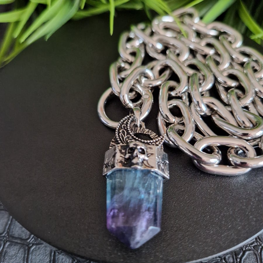 Gothic Fluorite Crystal Point Chunky Chain Necklace
