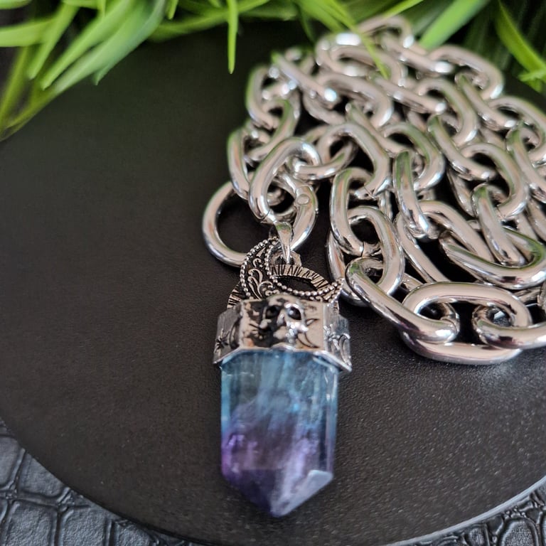 Gothic Fluorite Crystal Point Chunky Chain Necklace