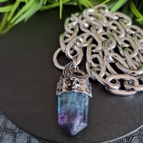 Gothic Fluorite Crystal Point Chunky Chain Necklace