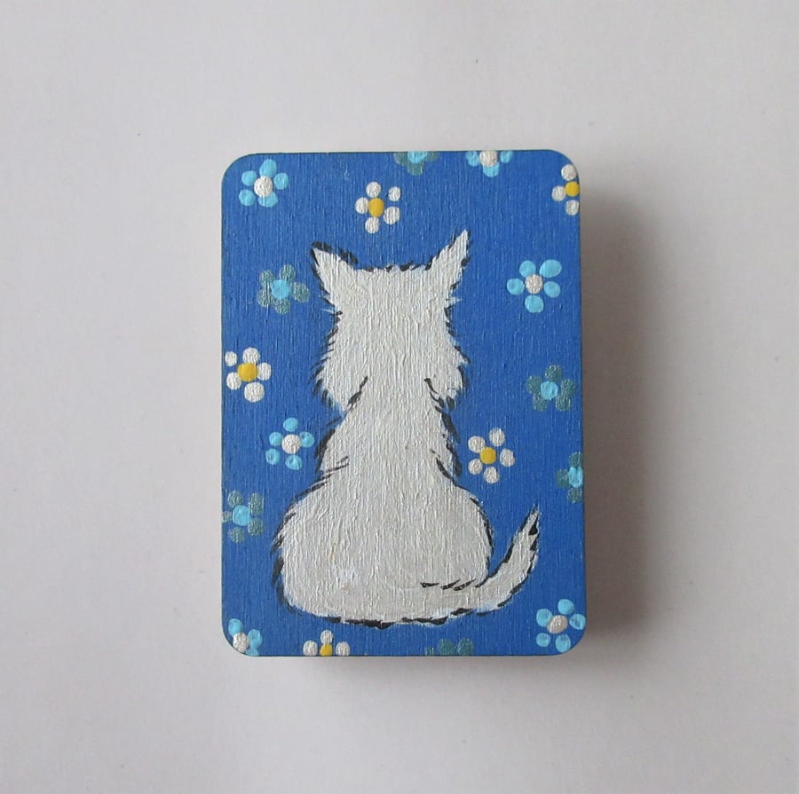 Magnet with Hand Painted White Westie Dog on Wood