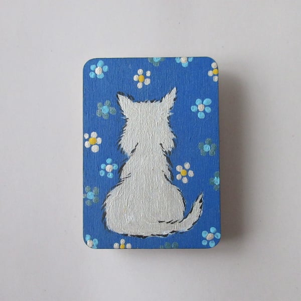 Magnet with Hand Painted White Westie Dog on Wood