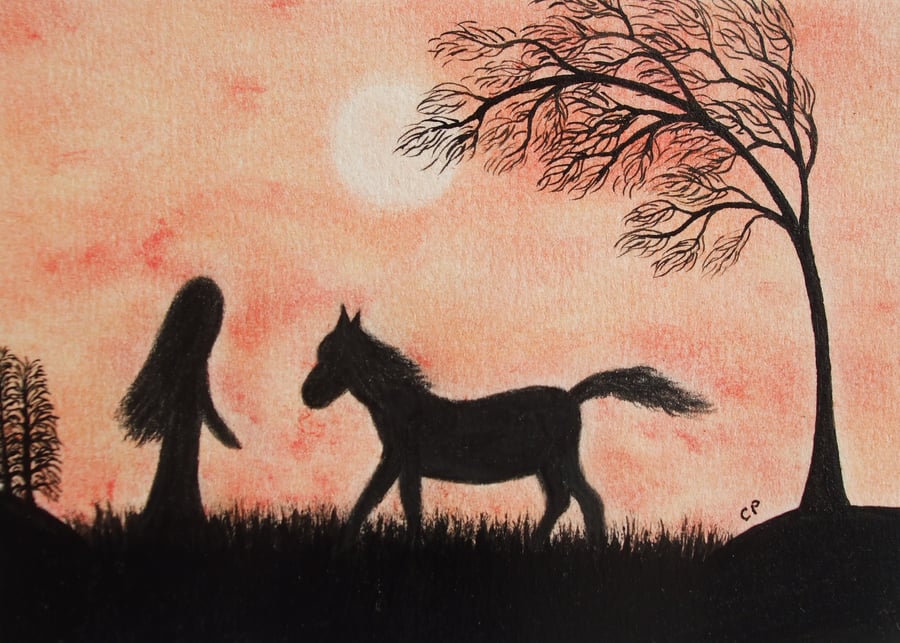 Horse Card: Horse Art Card, Horse Girl Card, Horse Moon, Horse Silhouette Card